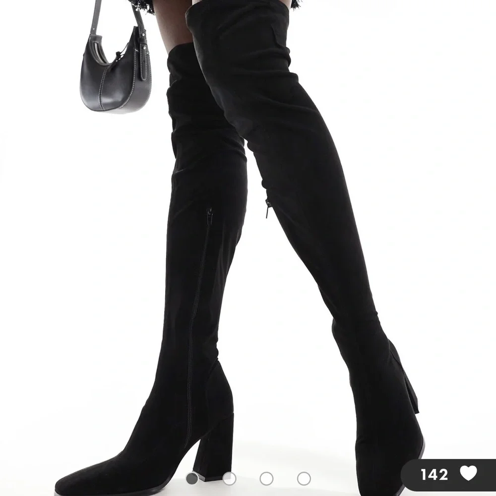 Asos Keely Black Faux Suede Block Heel Over The Knee Boots